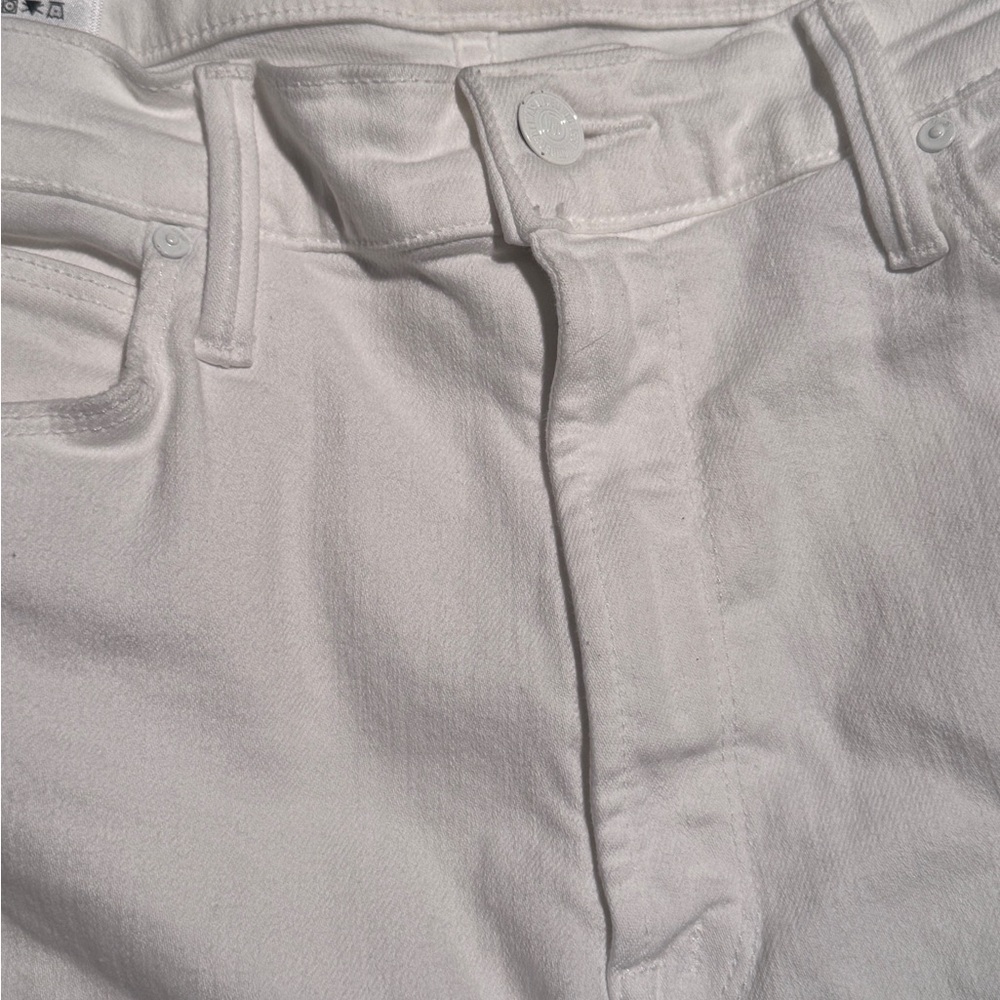 MOTHER Mid-rise Dazzler Ankle Fray Straight Leg White Jeans - Picture 5 of 7